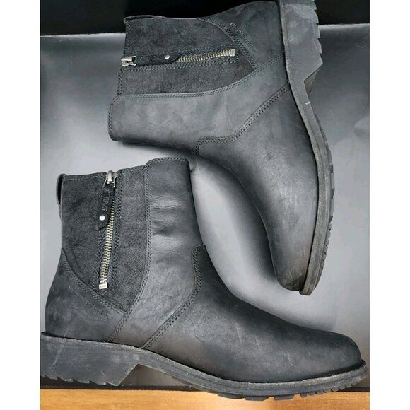 TEVA BLACK ELLERY WATERPROOF LEATHER ANKLE BOOTS WOMEN US Sz 9.5 Side Zip - Picture 6 of 8